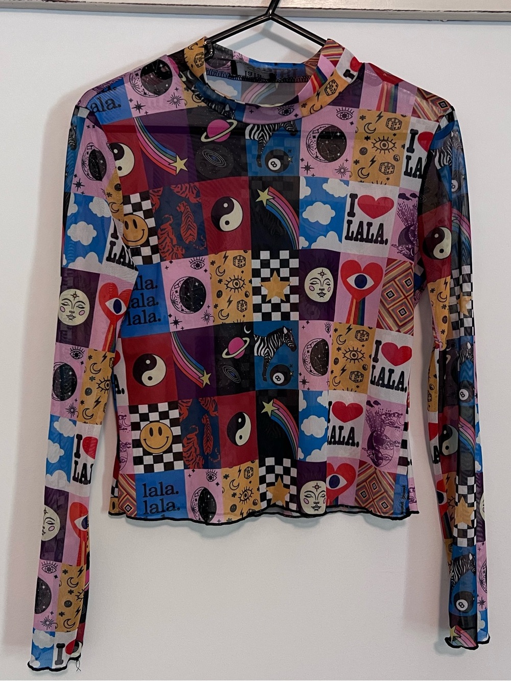 Dressed in LaLa Size Medium Patchwork Mesh Long Sleeve Shirt